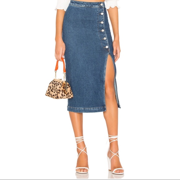 Free People Dresses & Skirts - Jasmine Buttoned Midi Skirt in Denim Blue